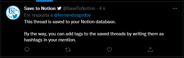 Notificação recebida no Twitter do Notion