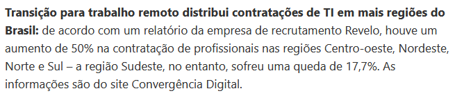 Noticia da Transição para o trabalho remoto no Brasil